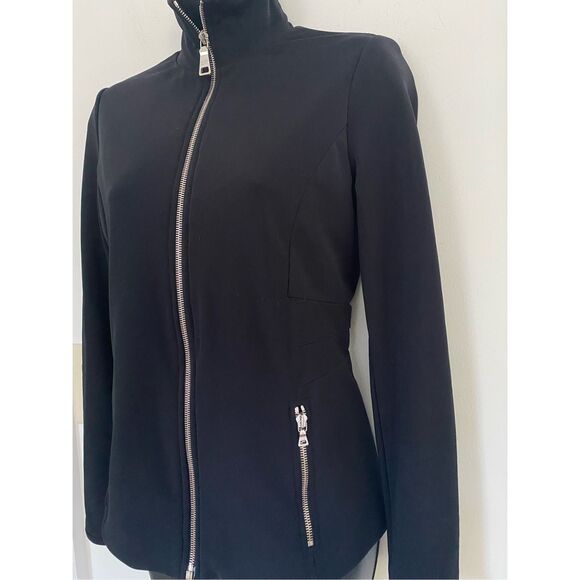 PRADA Fitted Full Zip Black Track Women Jacket Silver Hardware Sz L - Picture 4 of 12